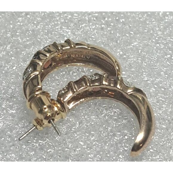 Pretty Vintage Genuine Garnet & Diamond Accent Half Huggie "J" Hoop Earrings - Picture 4 of 5